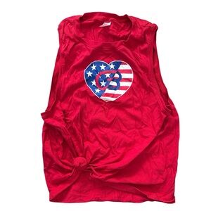 Cyclebar Red Sleeveless Top with Heart Graphic USA tank workout large shirt